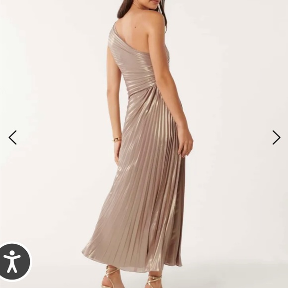 Ever New One-Shoulder Gold Pleated Dress - Picture 2 of 4